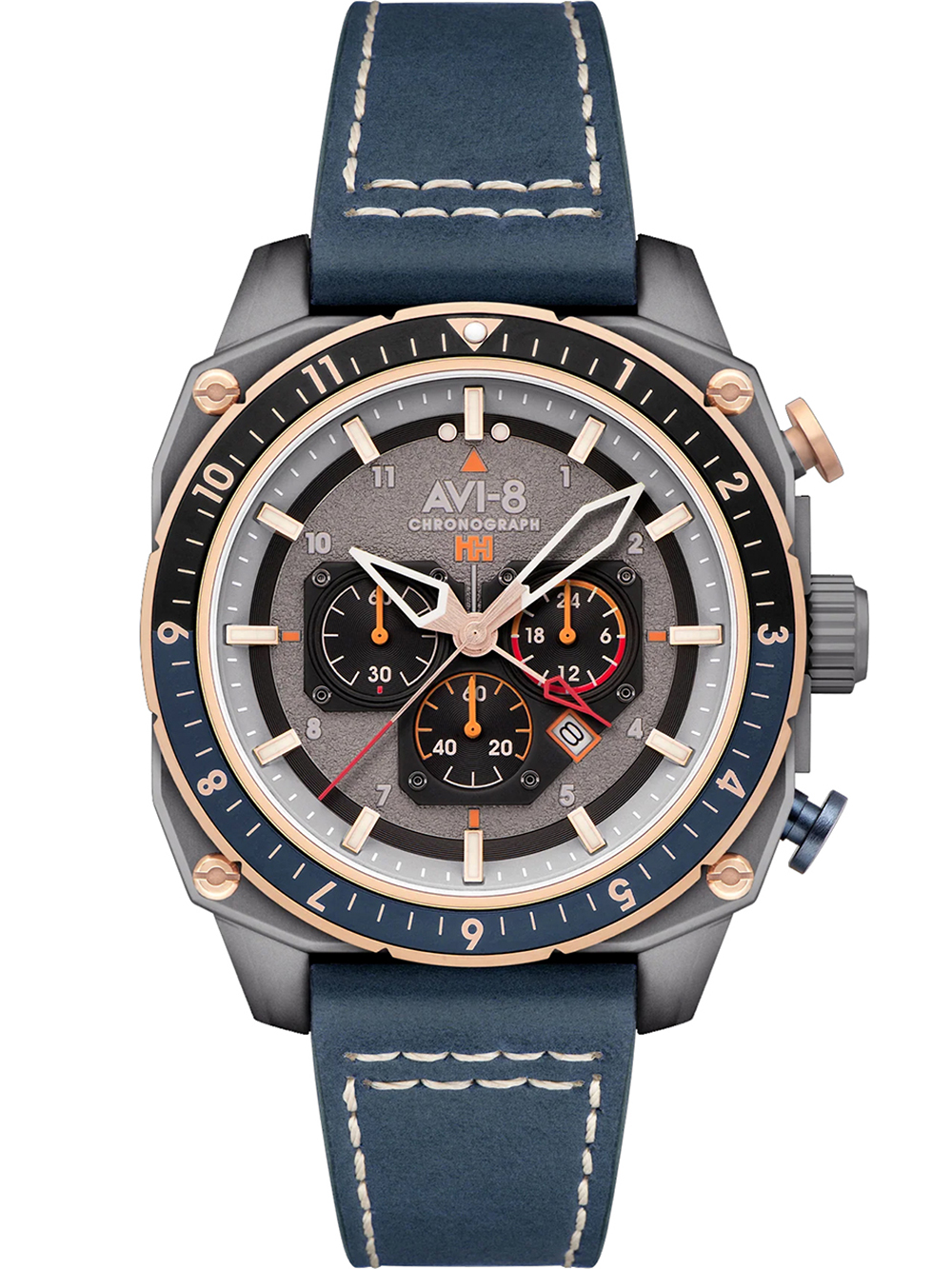 AVI-8 AV-4100-07 Mens Watch Hawker Hunter Dual Time Chronograph 43mm 5ATM BY AVI-8 - Wristwatch available at DOYUF