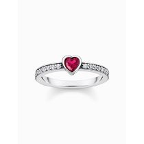 Thomas Sabo TR2448-640-10-54 Silver solitaire ring w. red stone + zirconia 